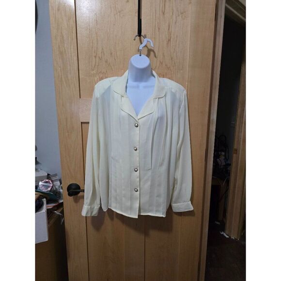Vintage Lindsay Blake sz16 Womens Cream Button-Up Blouse W Pearl Accents buttons - Picture 2 of 10